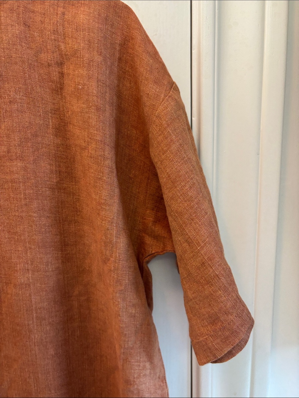 Eileen Fisher Rust Linen Boxy Short-Sleeve Top - Picture 5 of 8